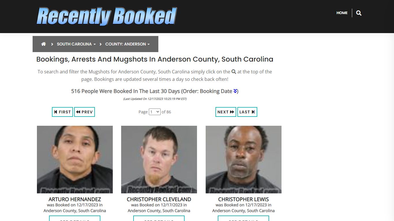 Bookings, Arrests and Mugshots in Anderson County, South Carolina